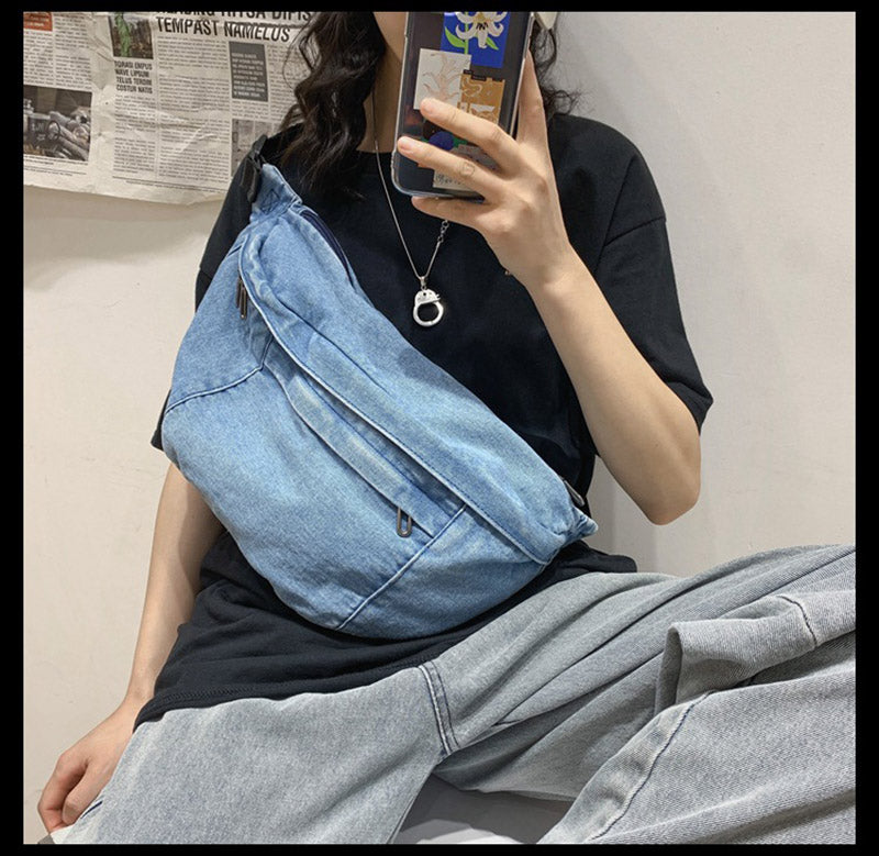 Denim Crossbody Fanny Pack – Adjustable Waist Bag for Women | Lightweight & Stylish Jean Belt Bag