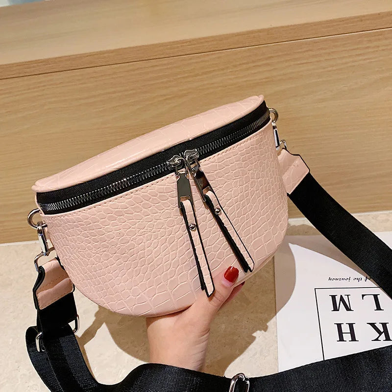 Trendy Croco Waist Bag with Double Zipper – Stylish & Functional Fanny Pack
