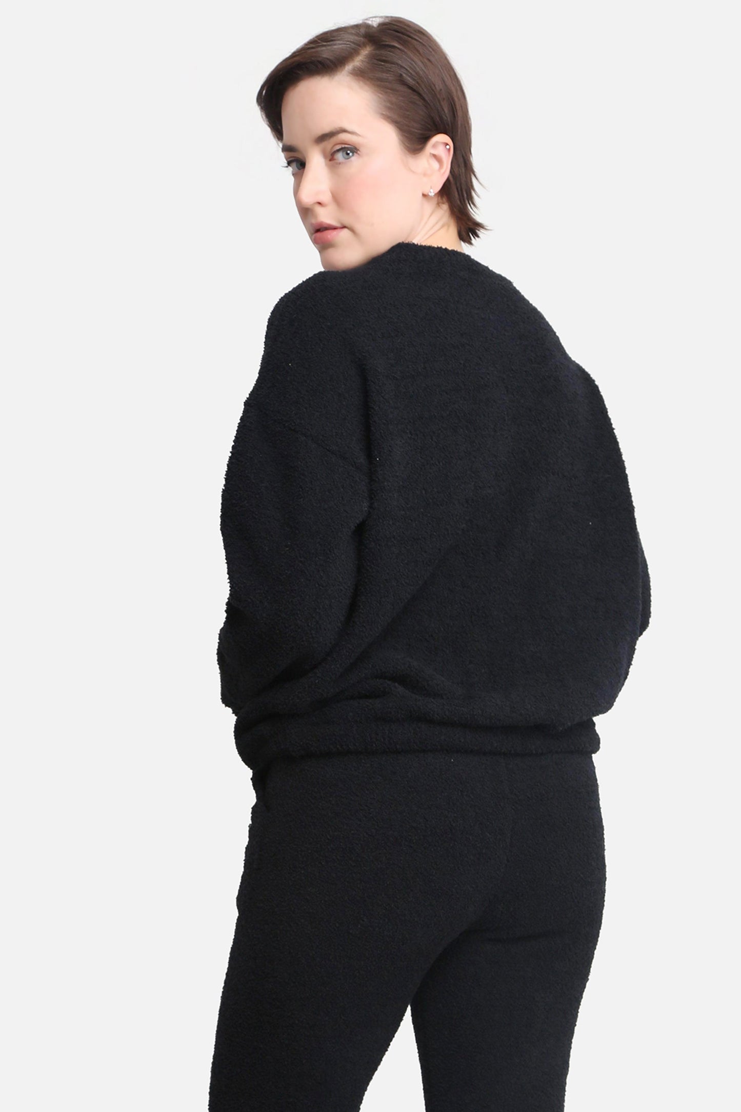 Women’s Soft Loungewear Sweater with Drawstring Hem – Beige & Black