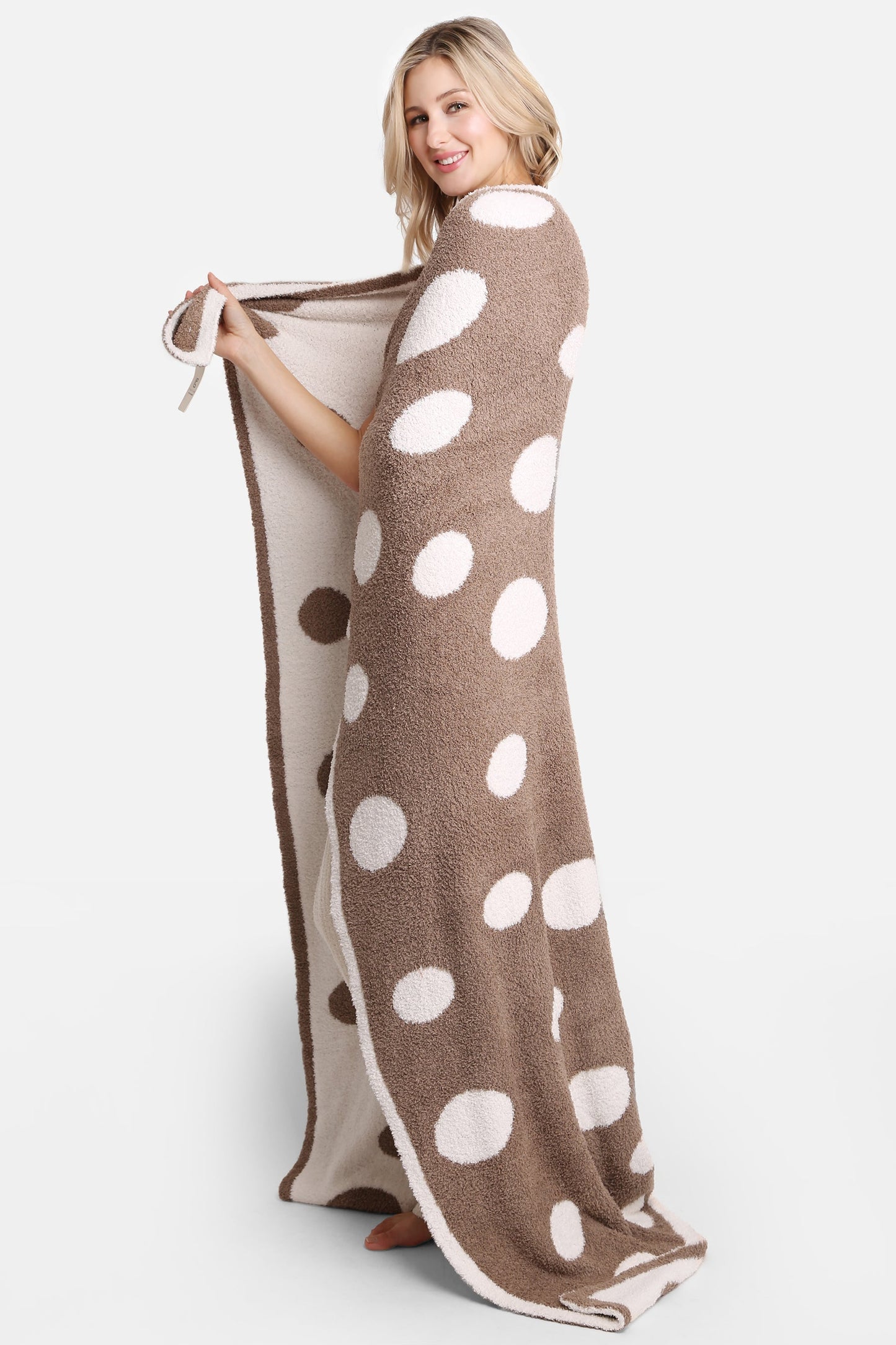Polka Dot Luxe Fleece Throw Blanket – Soft & Cozy Microfiber Plaid in Blue or Coffee Brown (130x150 cm)