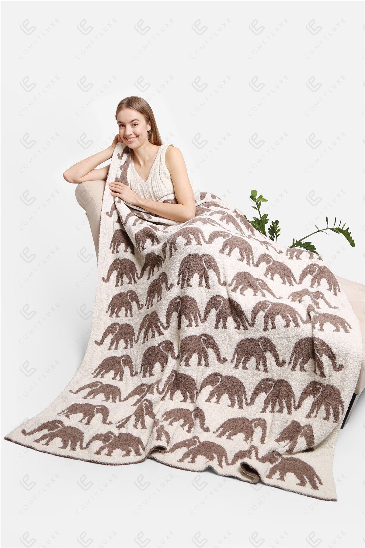 Elephant Print Luxury Soft Fleece Throw Blanket Microfiber Plush