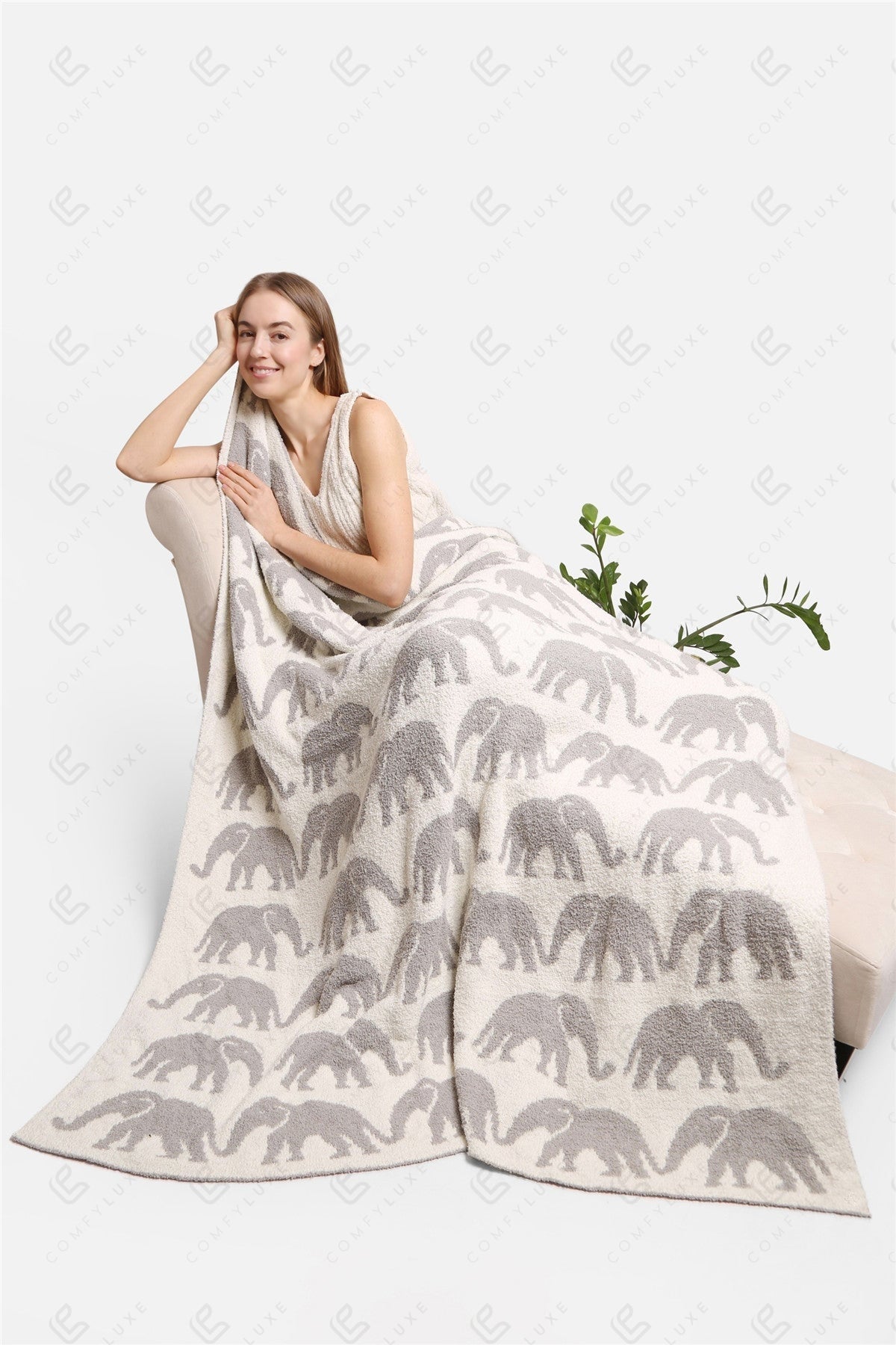 Elephant Print Luxury Soft Fleece Throw Blanket Microfiber Plush