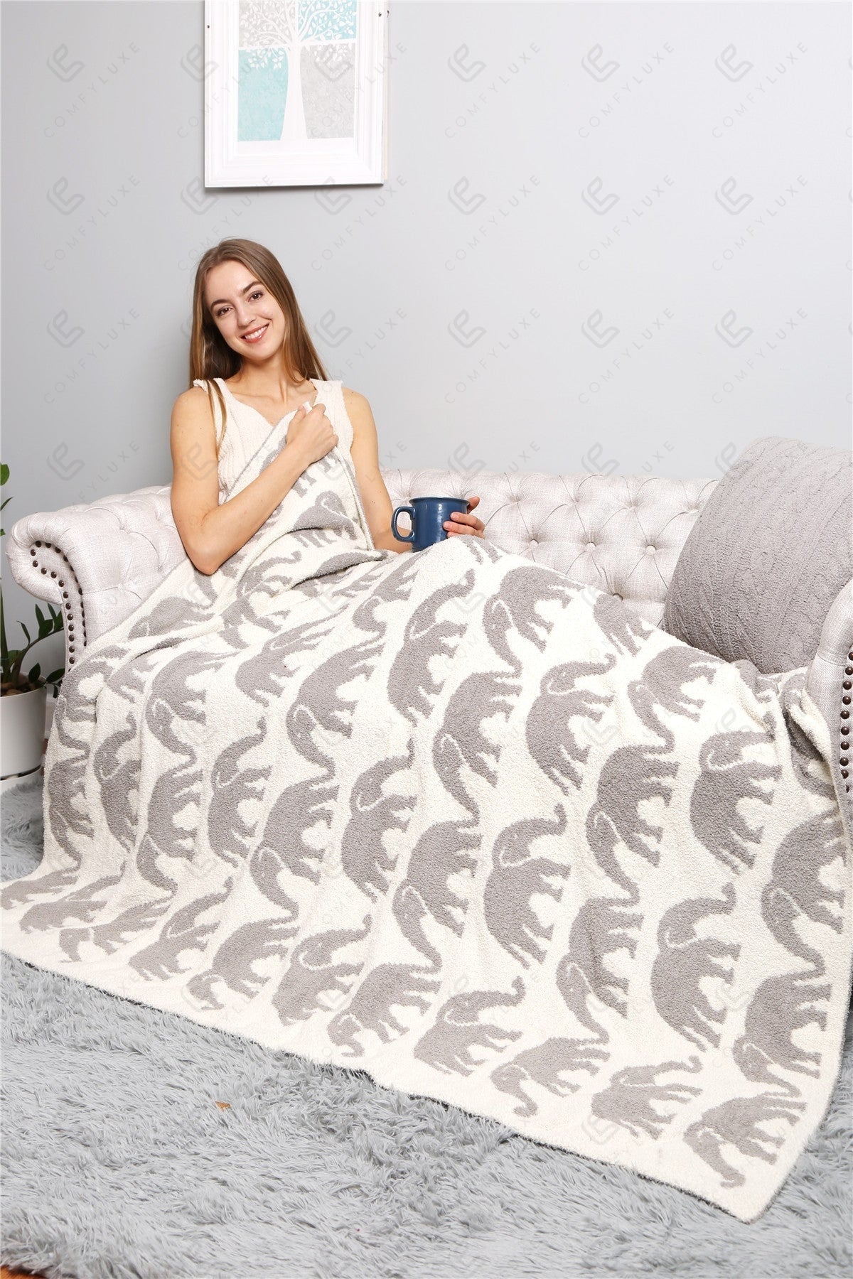 Elephant Print Luxury Soft Fleece Throw Blanket Microfiber Plush