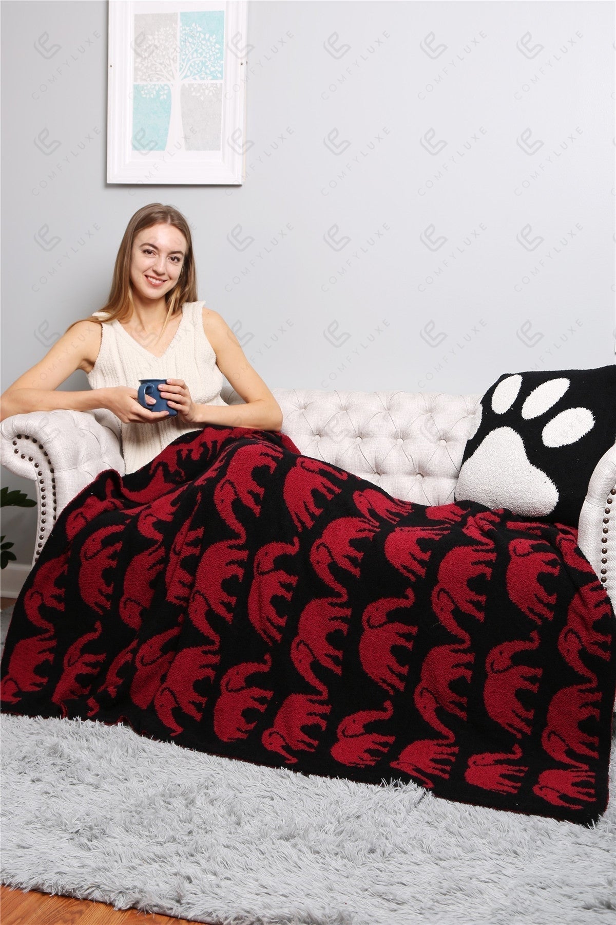 Elephant Print Luxury Soft Fleece Throw Blanket Microfiber Plush