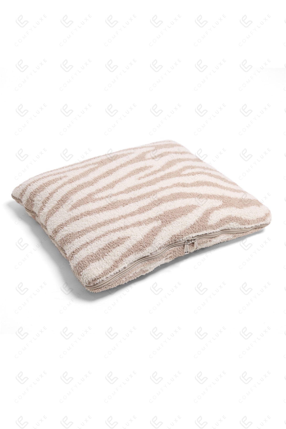 Zebra Print 2-in-1 Throw Blanket & Pillow – Ultra-Soft Microfiber, Beige Safari Design