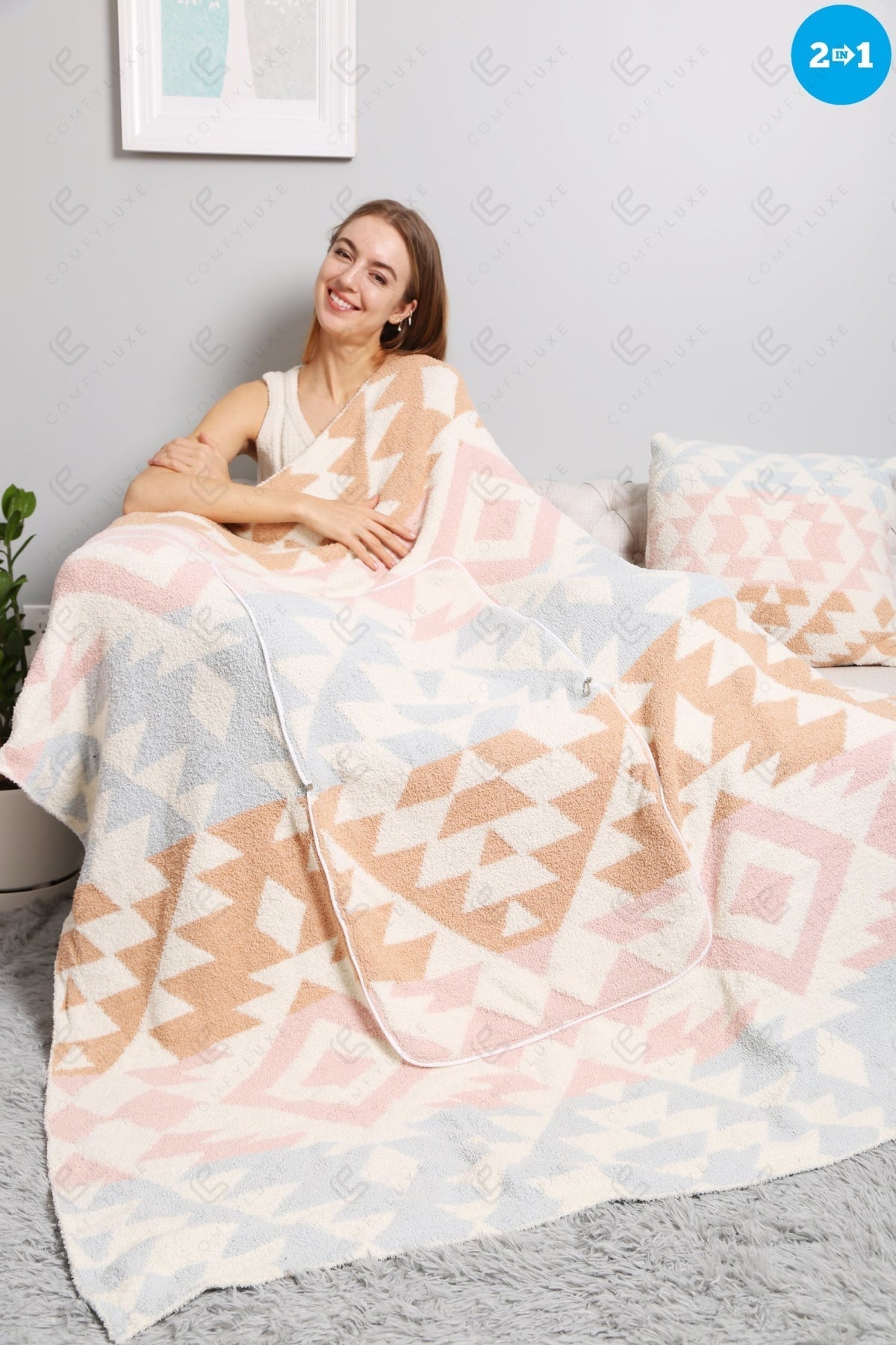 Tribal 2-in-1 Blanket & Pillow – Ultra-Soft Microfiber Throw with Boho Chic Design