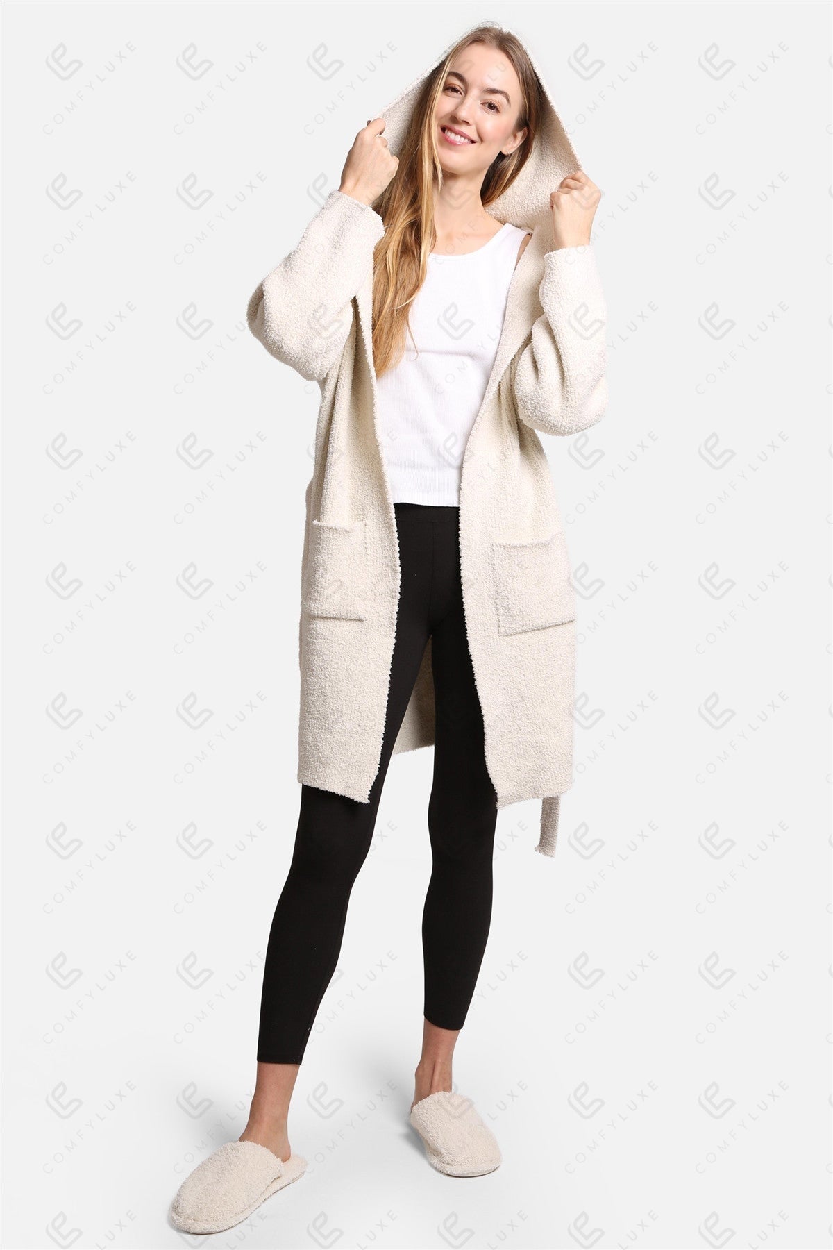 Luxurious Hooded Microfiber Bathrobe – Ultra-Soft, Lightweight Spa Robe with Front Pockets & Adjustable Belt