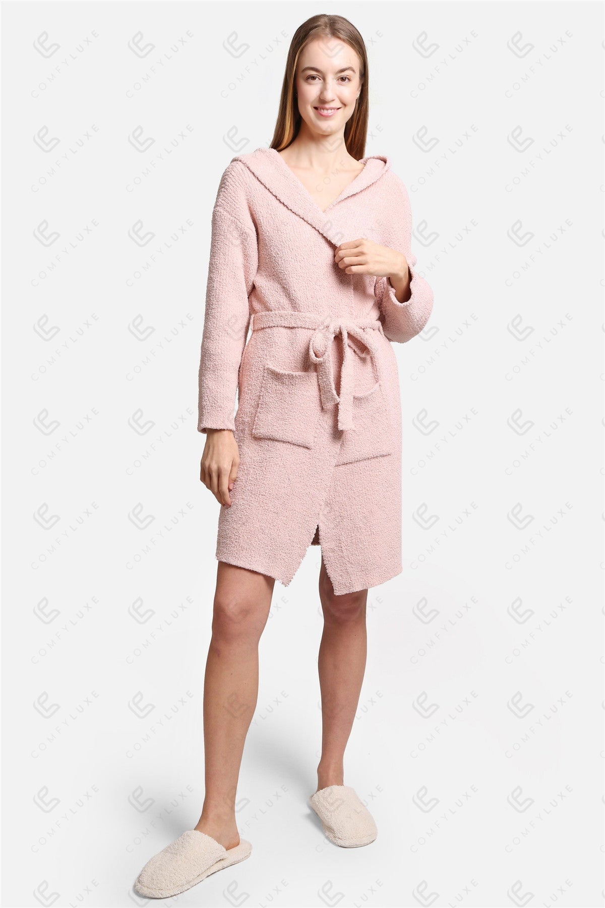 Luxurious Hooded Microfiber Bathrobe – Ultra-Soft, Lightweight Spa Robe with Front Pockets & Adjustable Belt