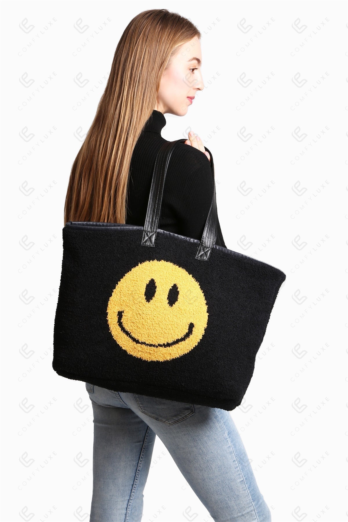 Happy Face Tote Bag – Spacious & Soft Smiley Print Shopper
