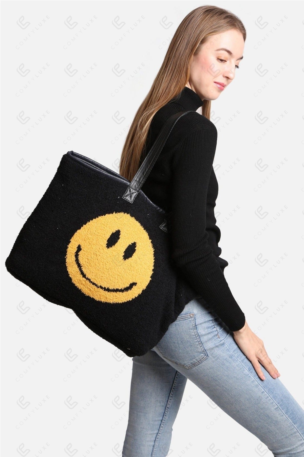 Happy Face Tote Bag – Spacious & Soft Smiley Print Shopper