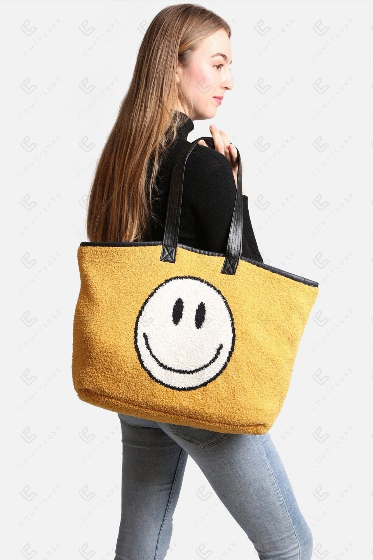 Happy Face Tote Bag – Spacious & Soft Smiley Print Shopper