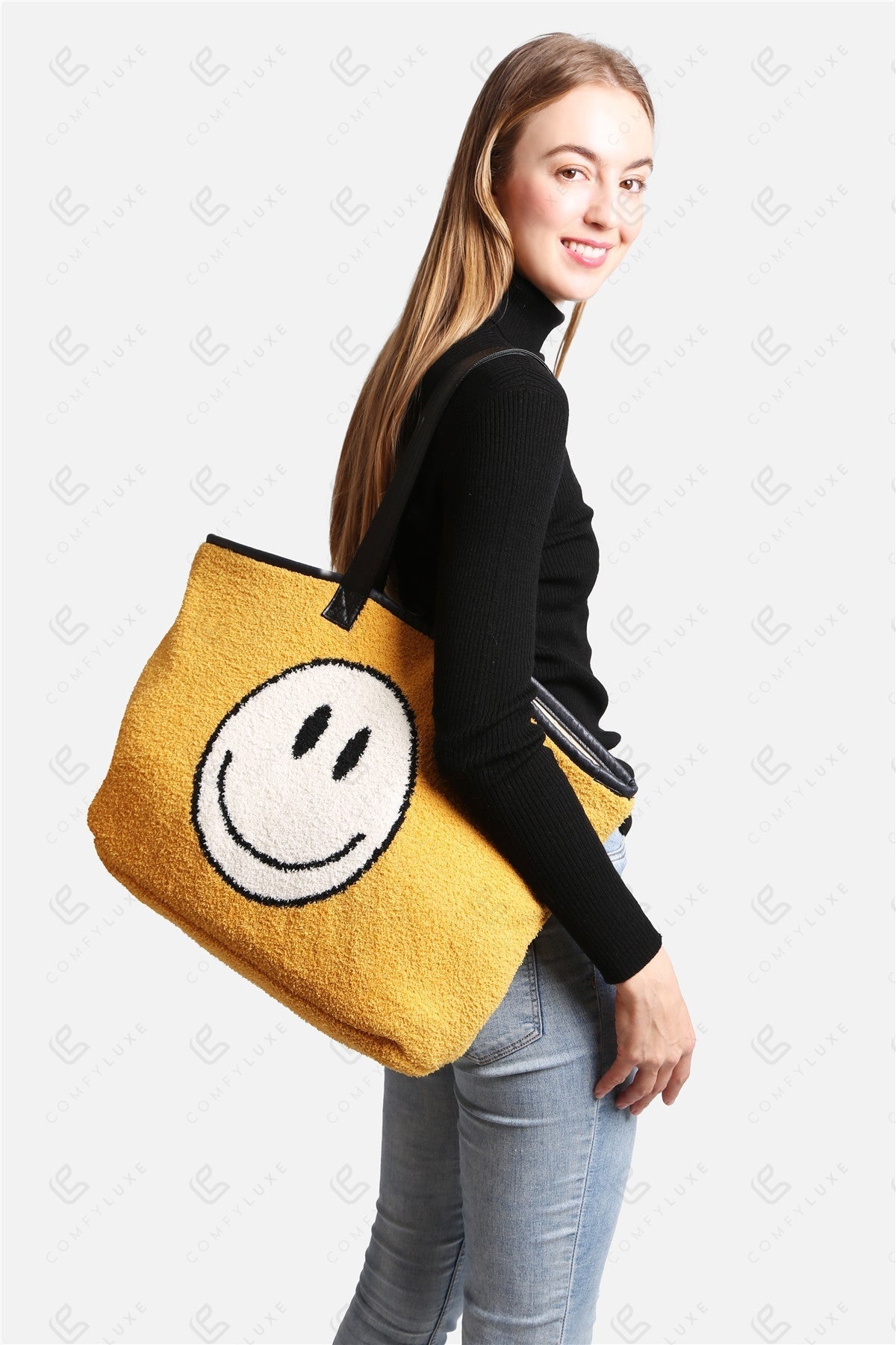 Happy Face Tote Bag – Spacious & Soft Smiley Print Shopper