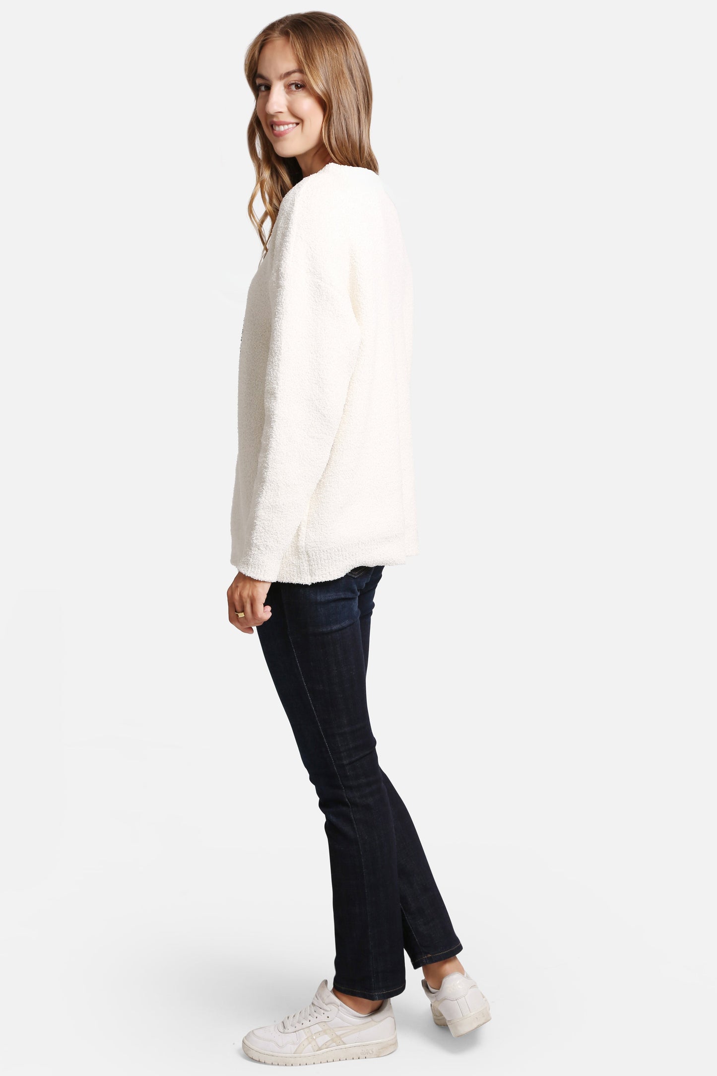 Happy Face Lounge Sweater – Ultra-Soft Microfiber Smiley Print Sweatshirt for Women