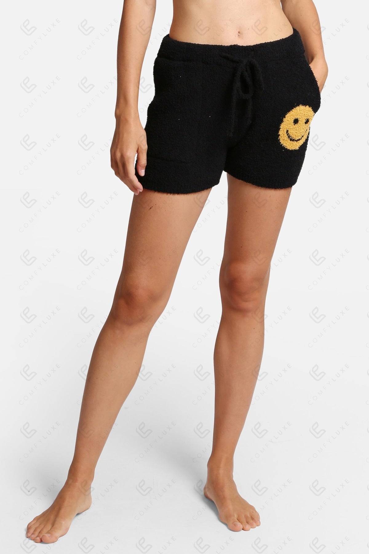 Smiley Print Women’s Lounge Shorts – Cozy Drawstring Loungewear with Pockets