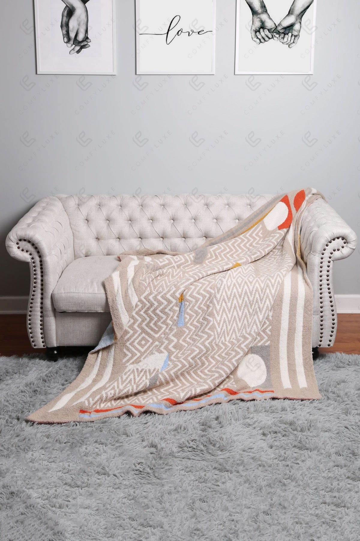 Ultra-Soft Geometric Fleece Throw Blanket 50×60 | 100% Polyester Microfiber, Warm Decorative Couch & Bed Throw