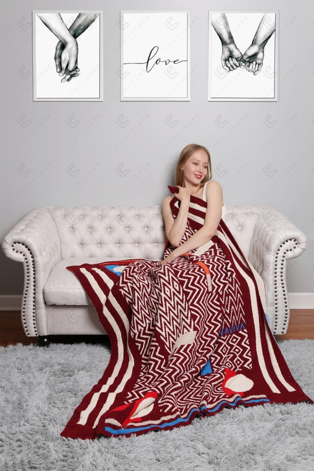 Ultra-Soft Geometric Fleece Throw Blanket 50×60 | 100% Polyester Microfiber, Warm Decorative Couch & Bed Throw
