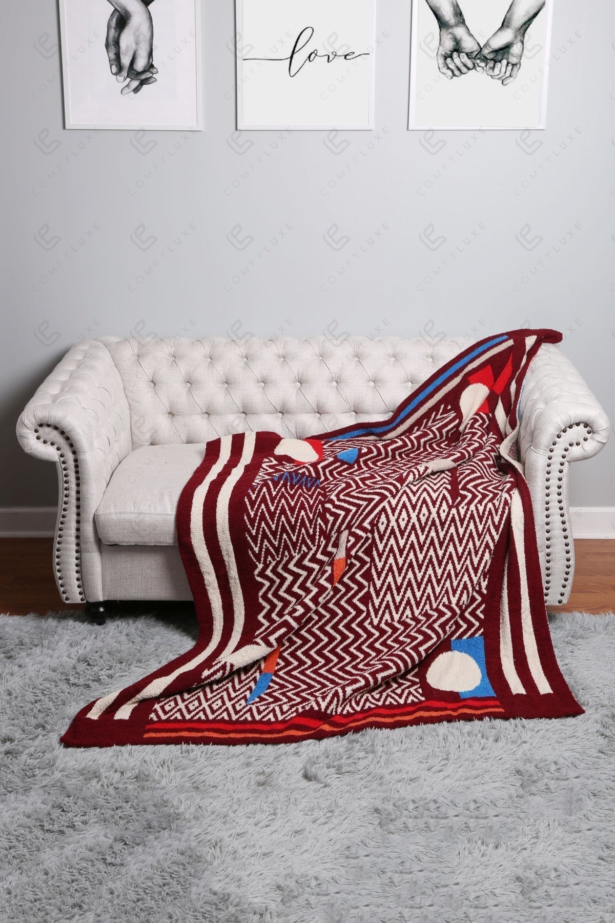 Ultra-Soft Geometric Fleece Throw Blanket 50×60 | 100% Polyester Microfiber, Warm Decorative Couch & Bed Throw