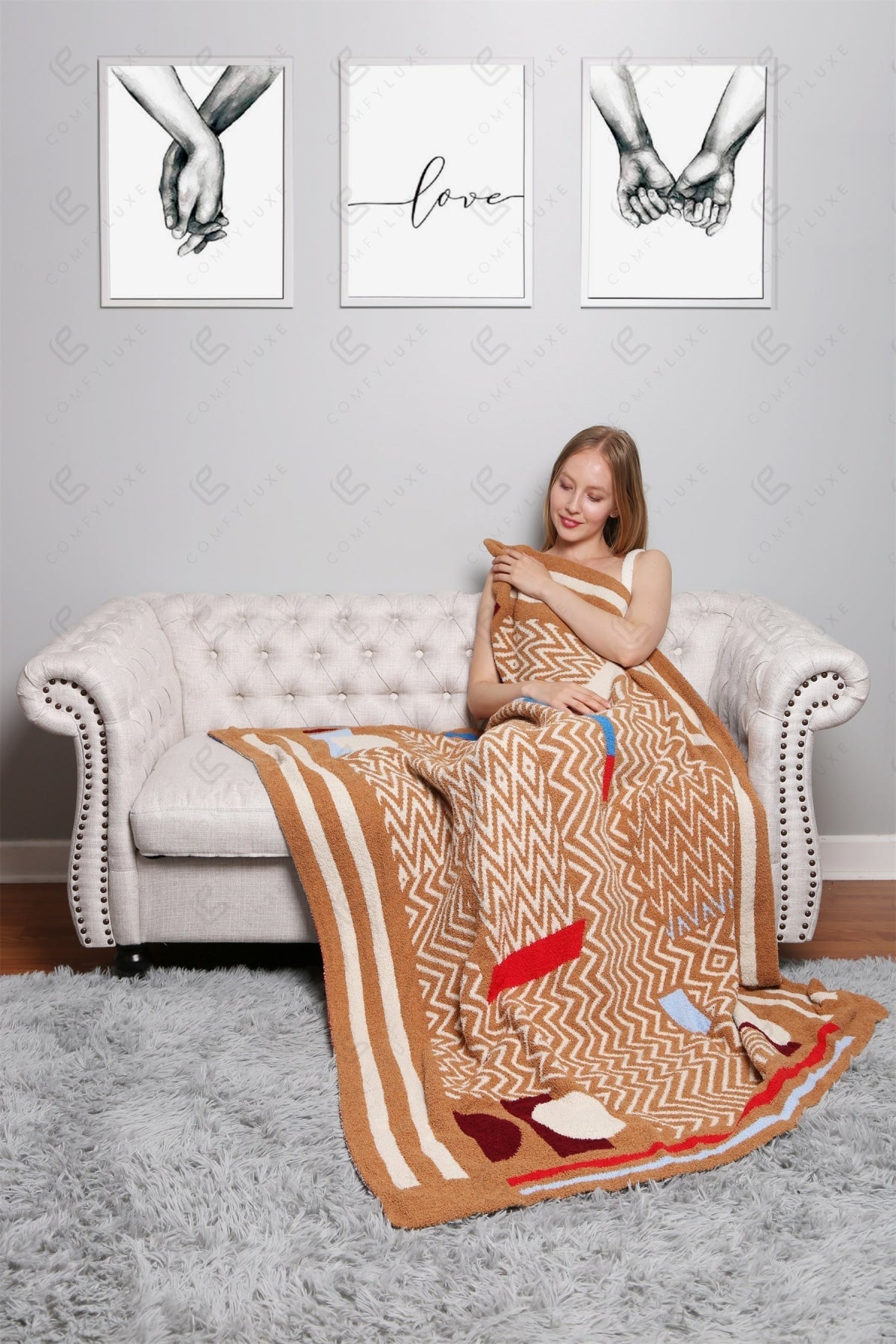 Ultra-Soft Geometric Fleece Throw Blanket 50×60 | 100% Polyester Microfiber, Warm Decorative Couch & Bed Throw