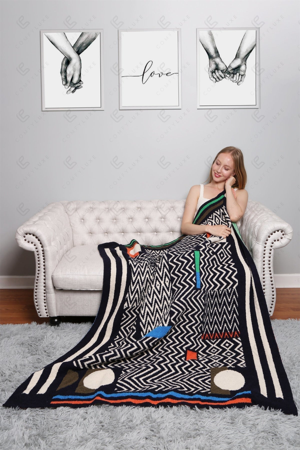 Ultra-Soft Geometric Fleece Throw Blanket 50×60 | 100% Polyester Microfiber, Warm Decorative Couch & Bed Throw