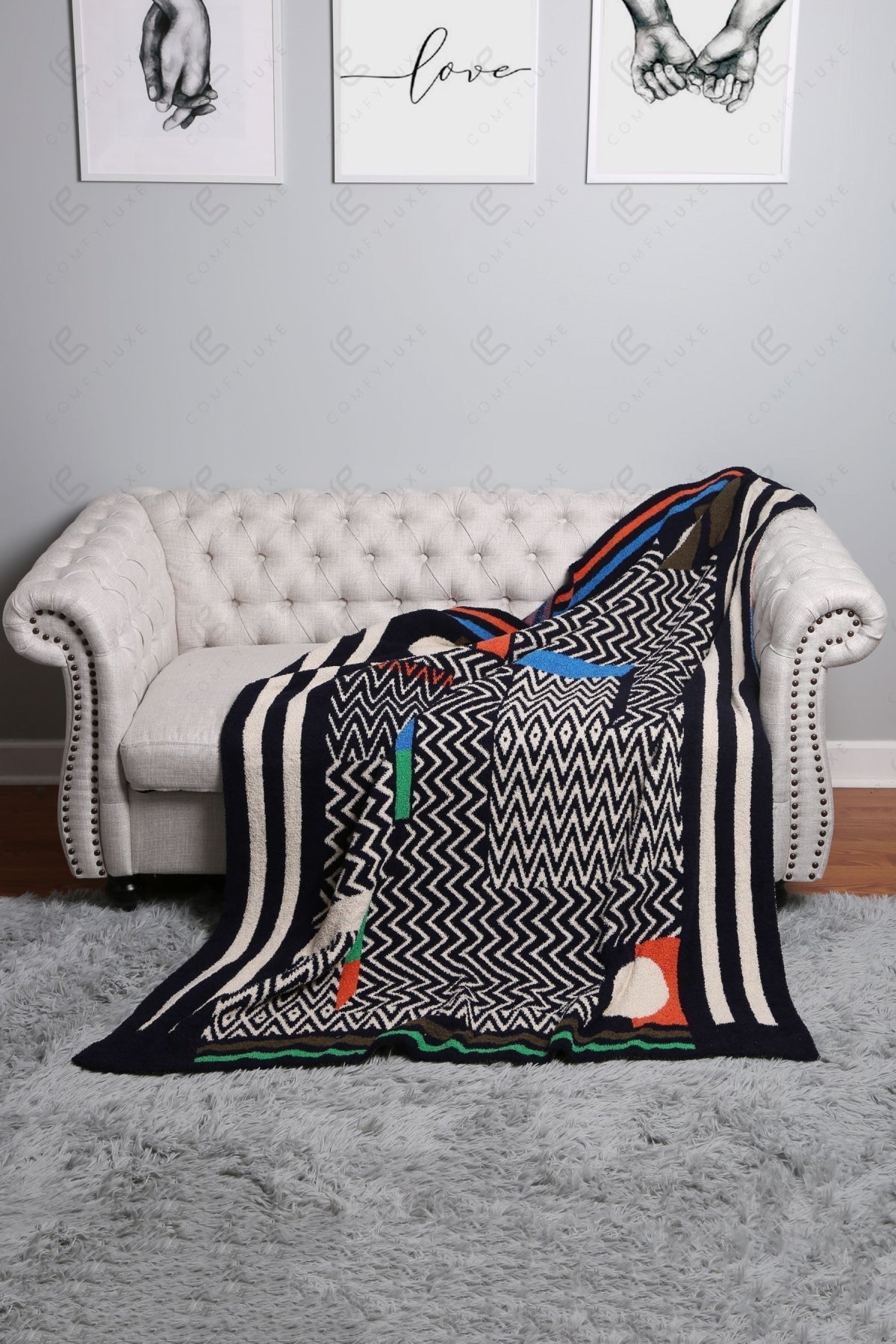 Ultra-Soft Geometric Fleece Throw Blanket 50×60 | 100% Polyester Microfiber, Warm Decorative Couch & Bed Throw