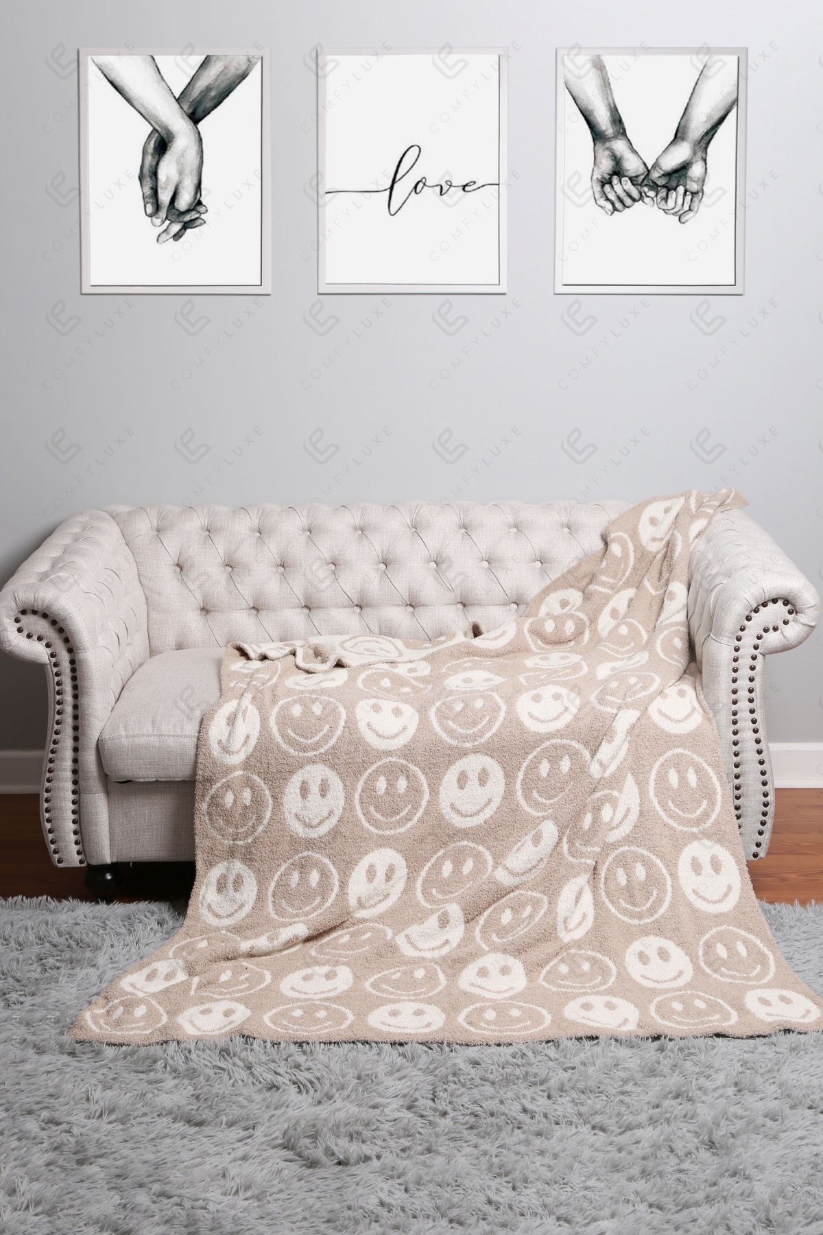 Mini Happy Face Luxe Fleece Throw Blanket – Ultra-Soft Polyester Microfiber, 130×150 cm, Cozy & Stylish Home Décor
