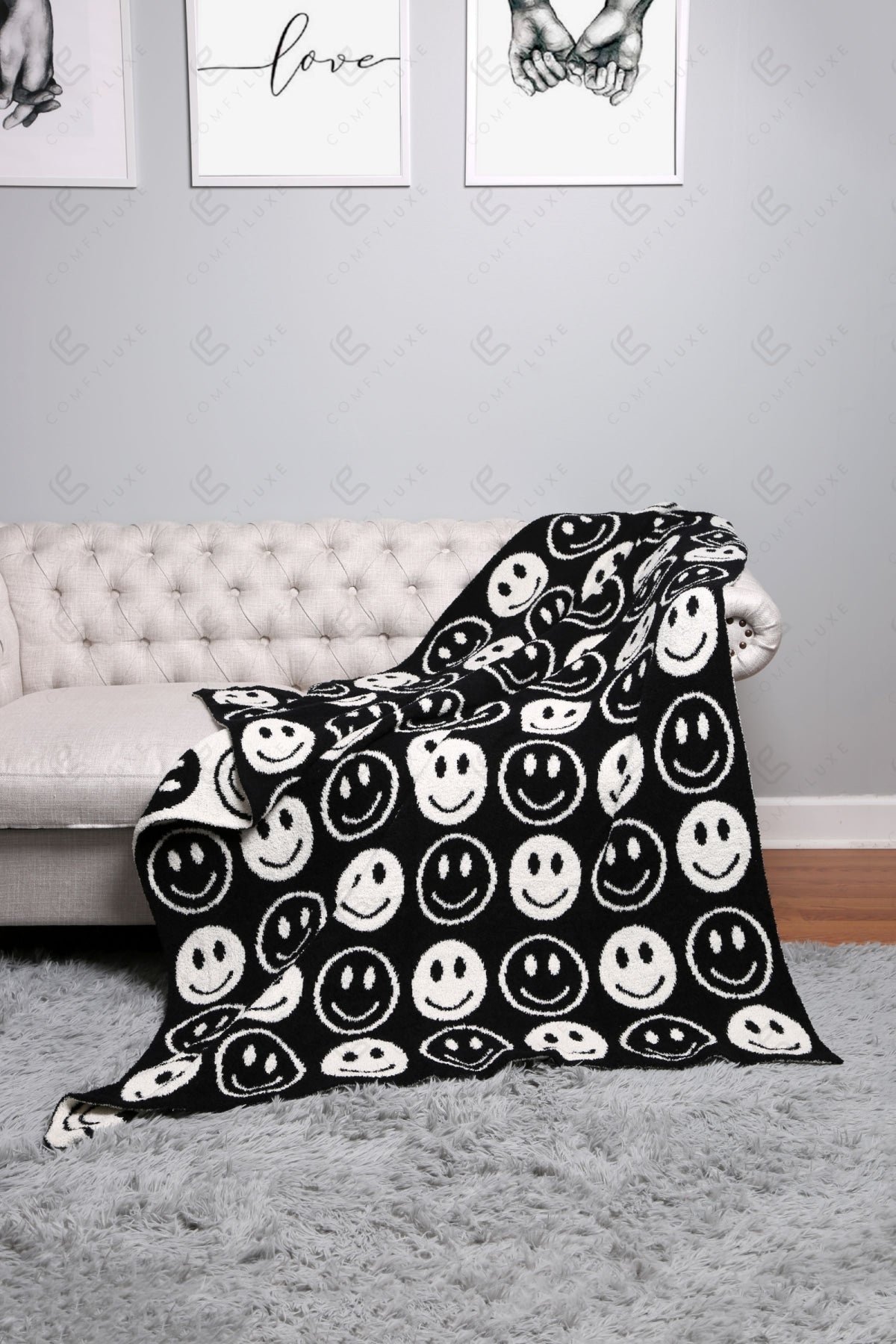 Mini Happy Face Luxe Fleece Throw Blanket – Ultra-Soft Polyester Microfiber, 130×150 cm, Cozy & Stylish Home Décor