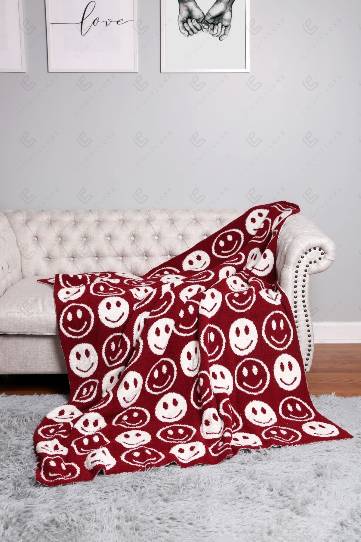 Mini Happy Face Luxe Fleece Throw Blanket – Ultra-Soft Polyester Microfiber, 130×150 cm, Cozy & Stylish Home Décor
