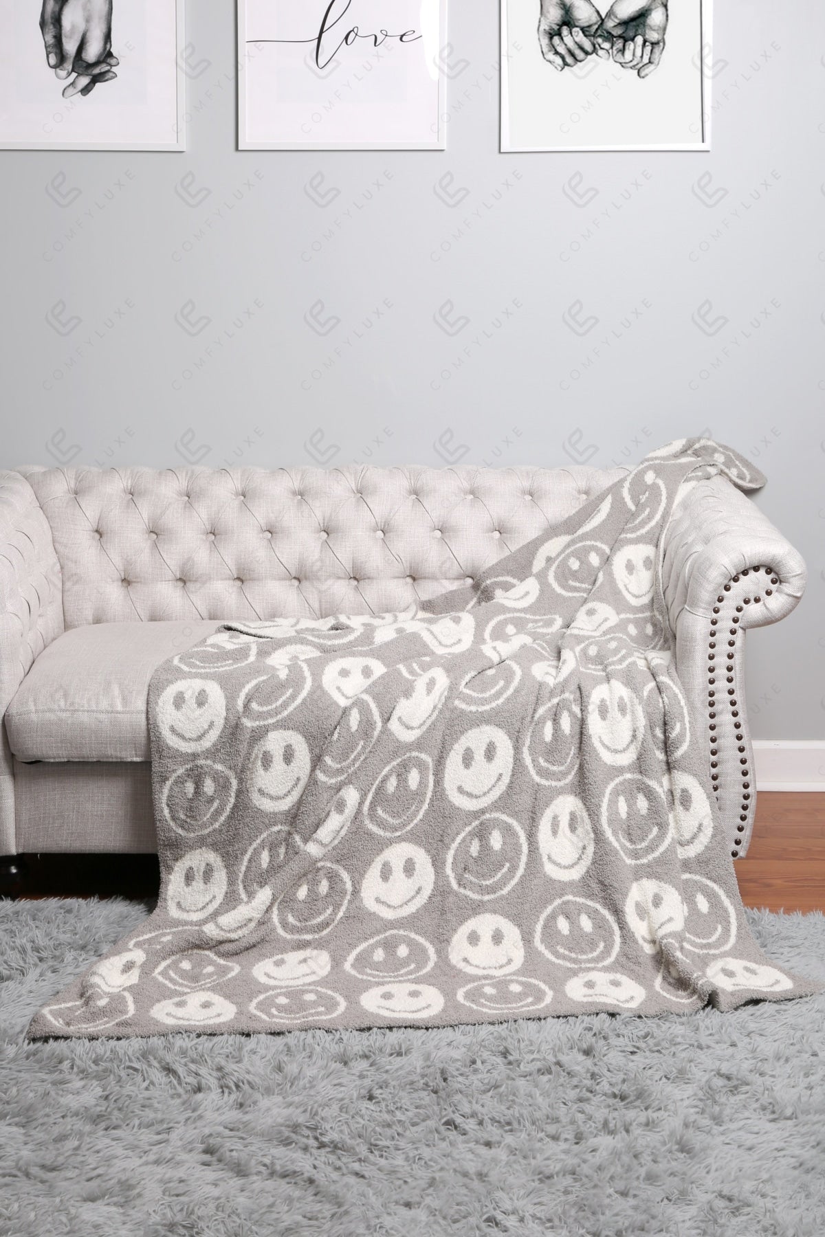 Mini Happy Face Luxe Fleece Throw Blanket – Ultra-Soft Polyester Microfiber, 130×150 cm, Cozy & Stylish Home Décor
