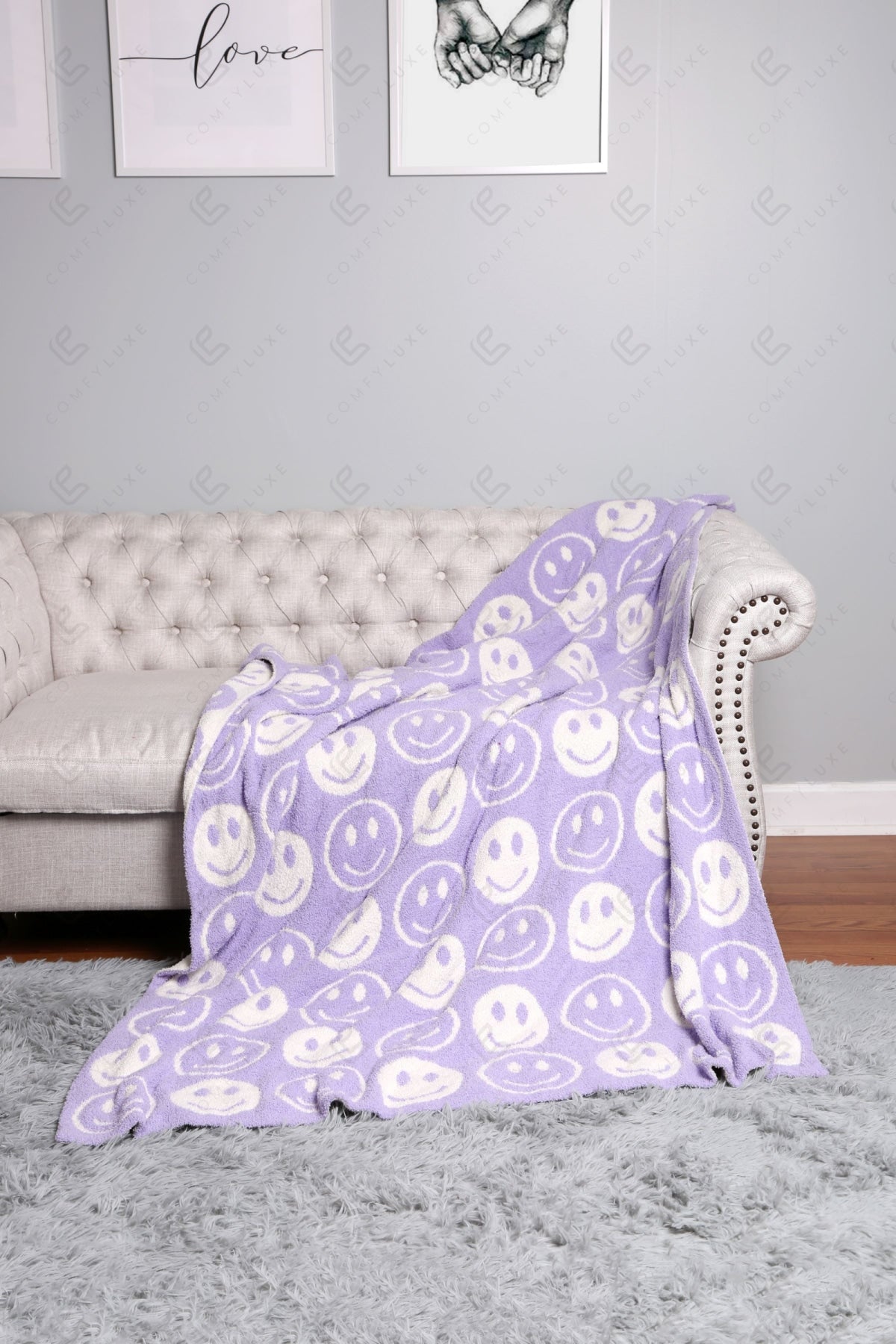Mini Happy Face Luxe Fleece Throw Blanket – Ultra-Soft Polyester Microfiber, 130×150 cm, Cozy & Stylish Home Décor