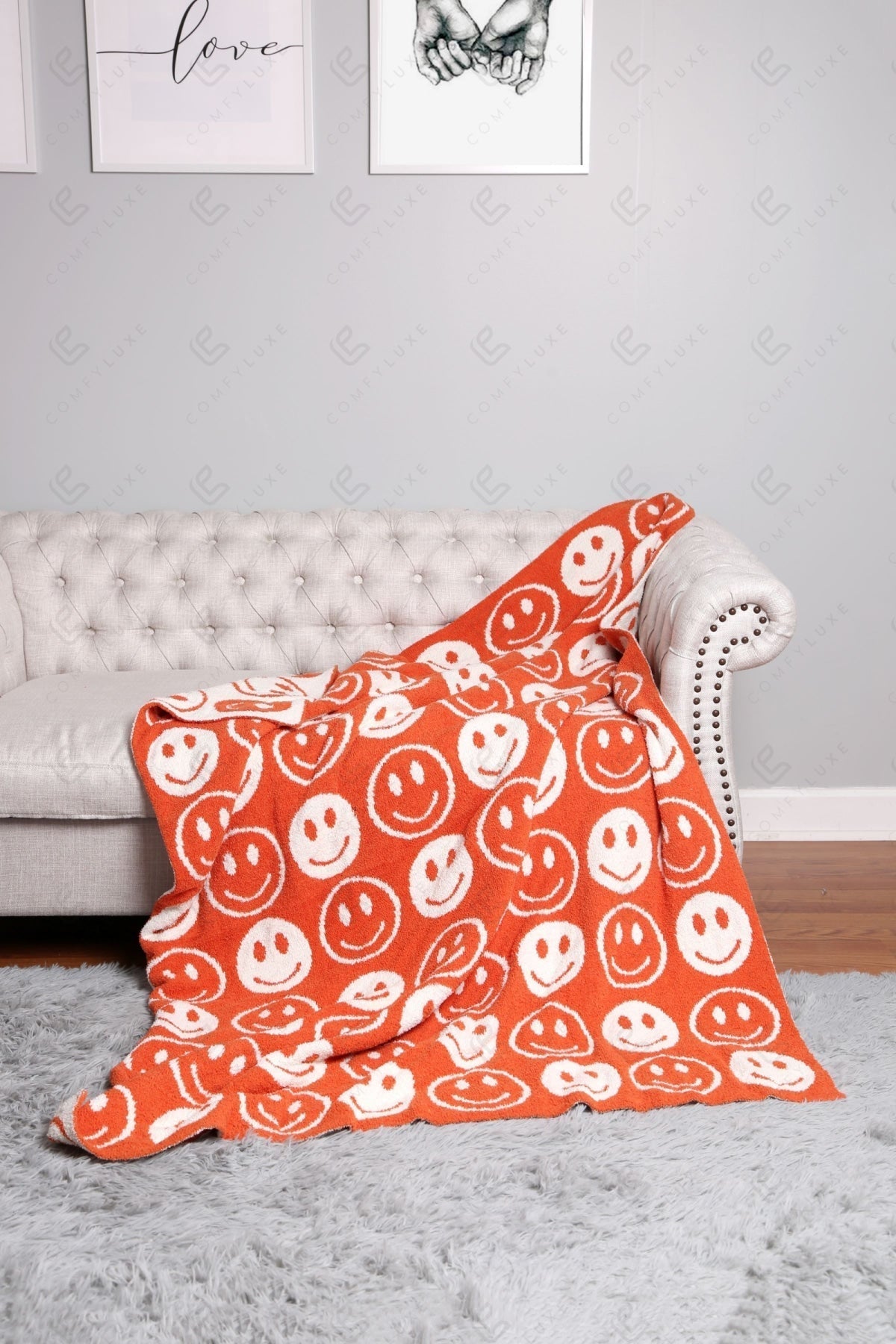 Mini Happy Face Luxe Fleece Throw Blanket – Ultra-Soft Polyester Microfiber, 130×150 cm, Cozy & Stylish Home Décor