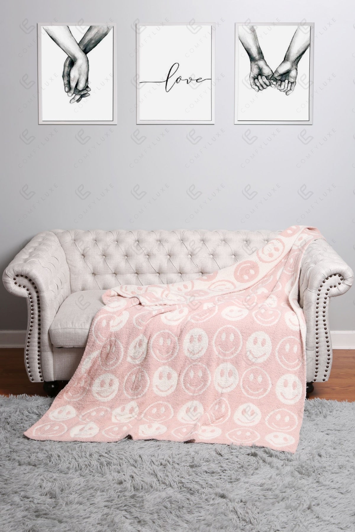 Mini Happy Face Luxe Fleece Throw Blanket – Ultra-Soft Polyester Microfiber, 130×150 cm, Cozy & Stylish Home Décor