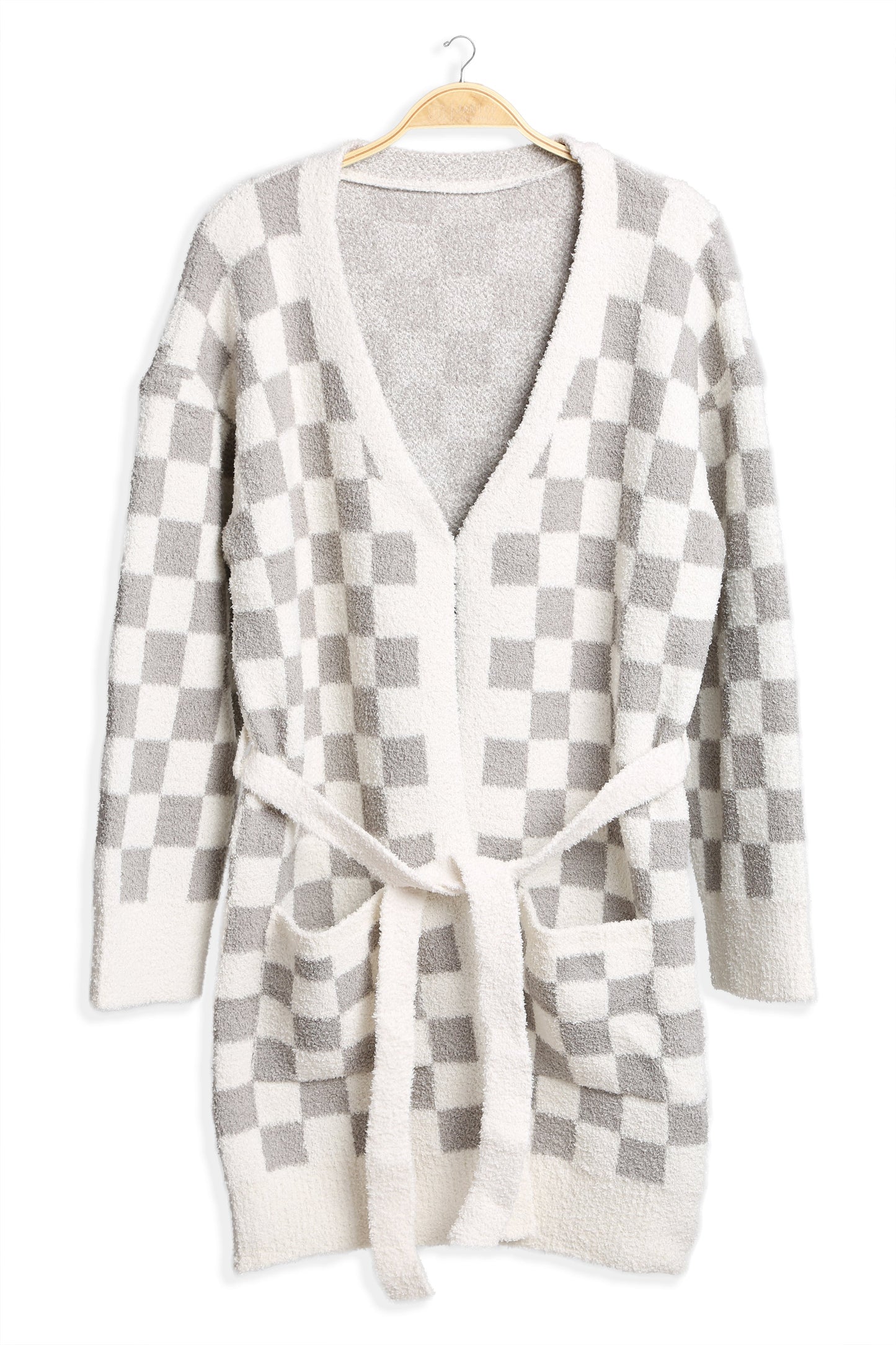 Soft Microfiber Plaid Bathrobe for Women – Cozy Lounge Robe with Pockets & Detachable Belt – Available in Beige, Fuchsia, Grey, Pink, Sage Green