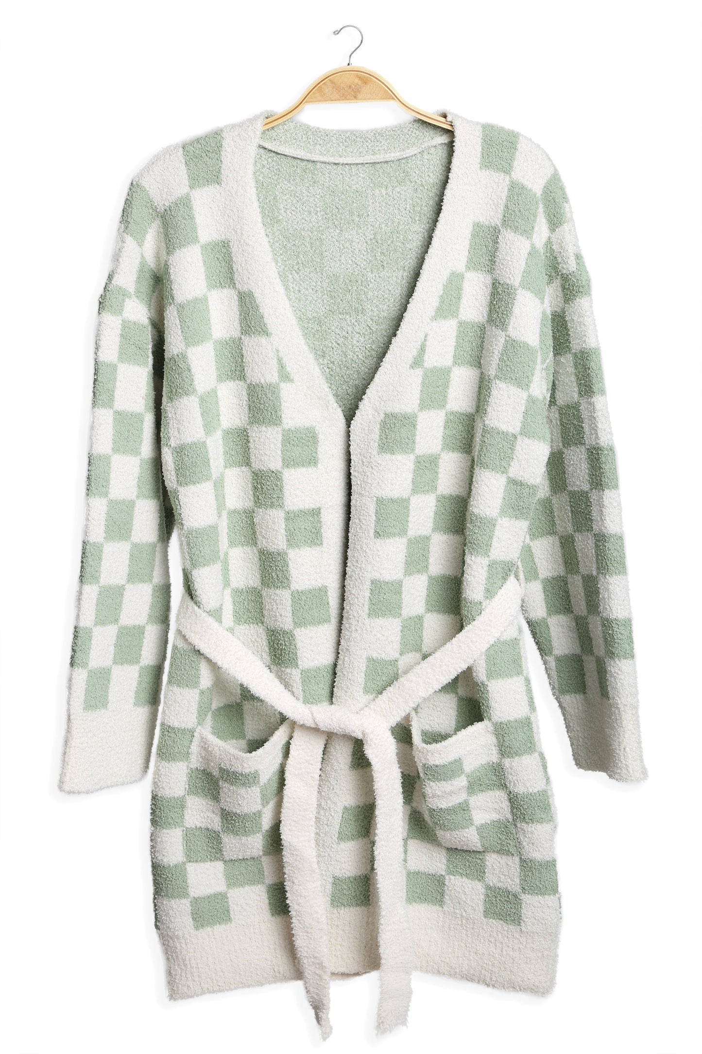 Soft Microfiber Plaid Bathrobe for Women – Cozy Lounge Robe with Pockets & Detachable Belt – Available in Beige, Fuchsia, Grey, Pink, Sage Green