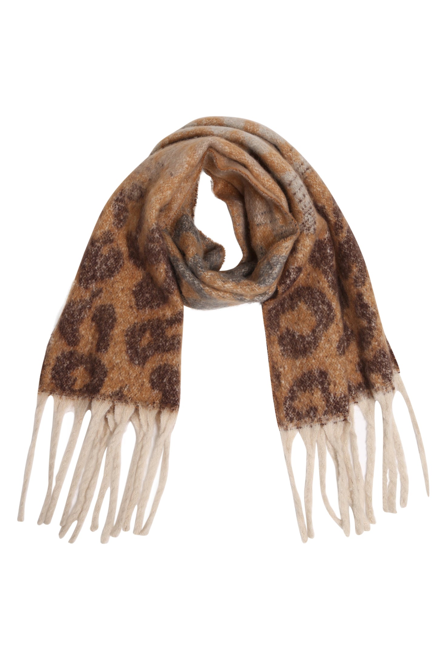 Leopard Print Scarf with Ombre Gradient & Fringed Tassels – Oversized Acrylic Shawl for Women