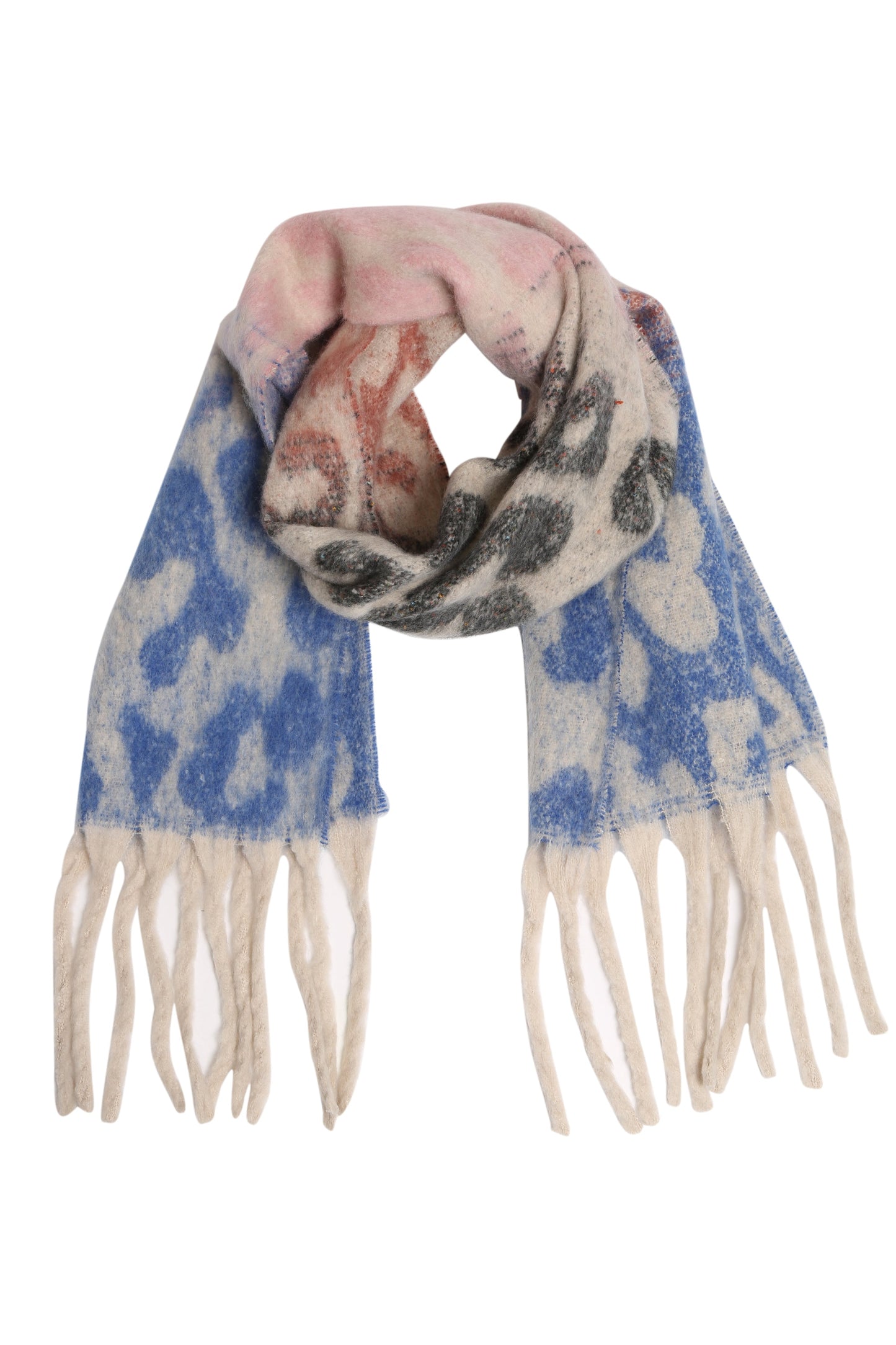 Leopard Print Scarf with Ombre Gradient & Fringed Tassels – Oversized Acrylic Shawl for Women