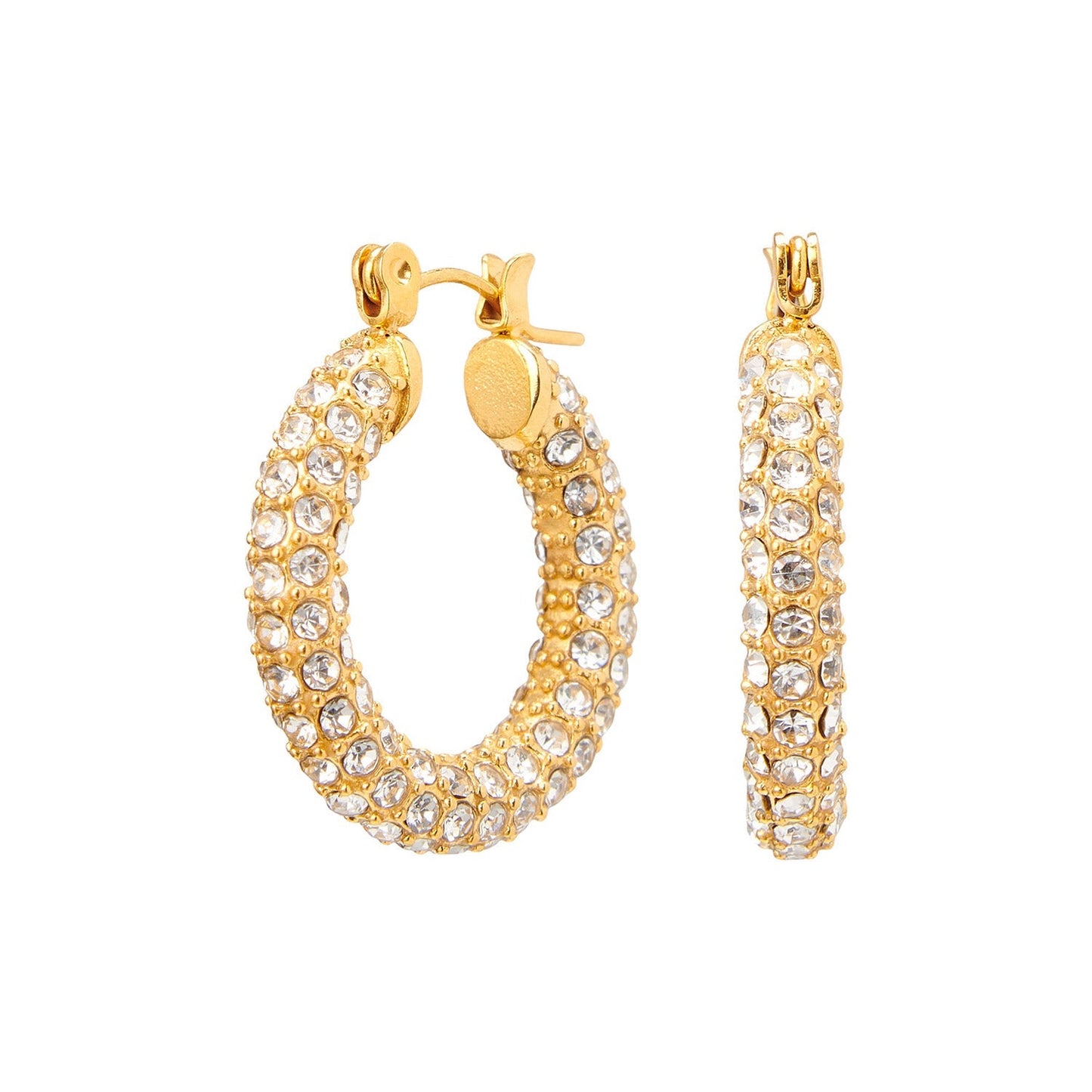 Gold Crystal Hoop Earrings – Luxury Sparkling Strass Hoops in Two Sizes for Women