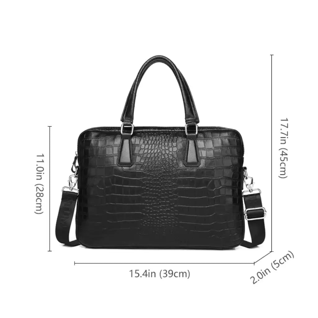 Genuine Leather Croco Laptop Bag for Women – 15.6" Business Briefcase with Detachable Shoulder Strap