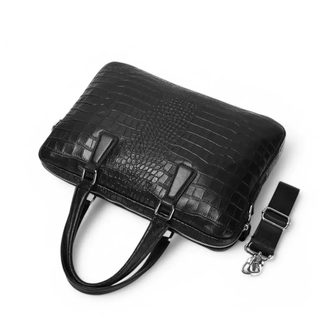 Genuine Leather Croco Laptop Bag for Women – 15.6" Business Briefcase with Detachable Shoulder Strap