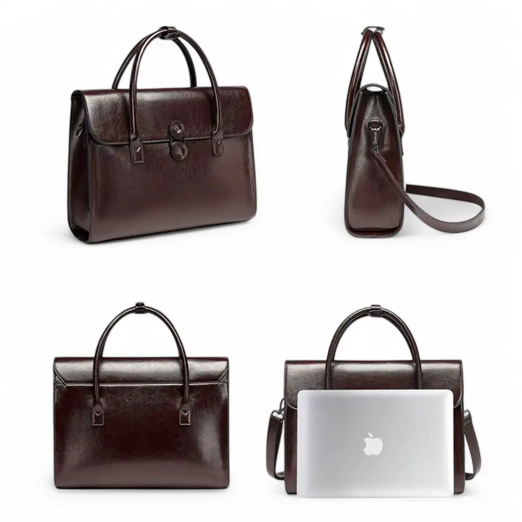 Dark Brown Leather Briefcase – Elegant & Spacious Work Bag