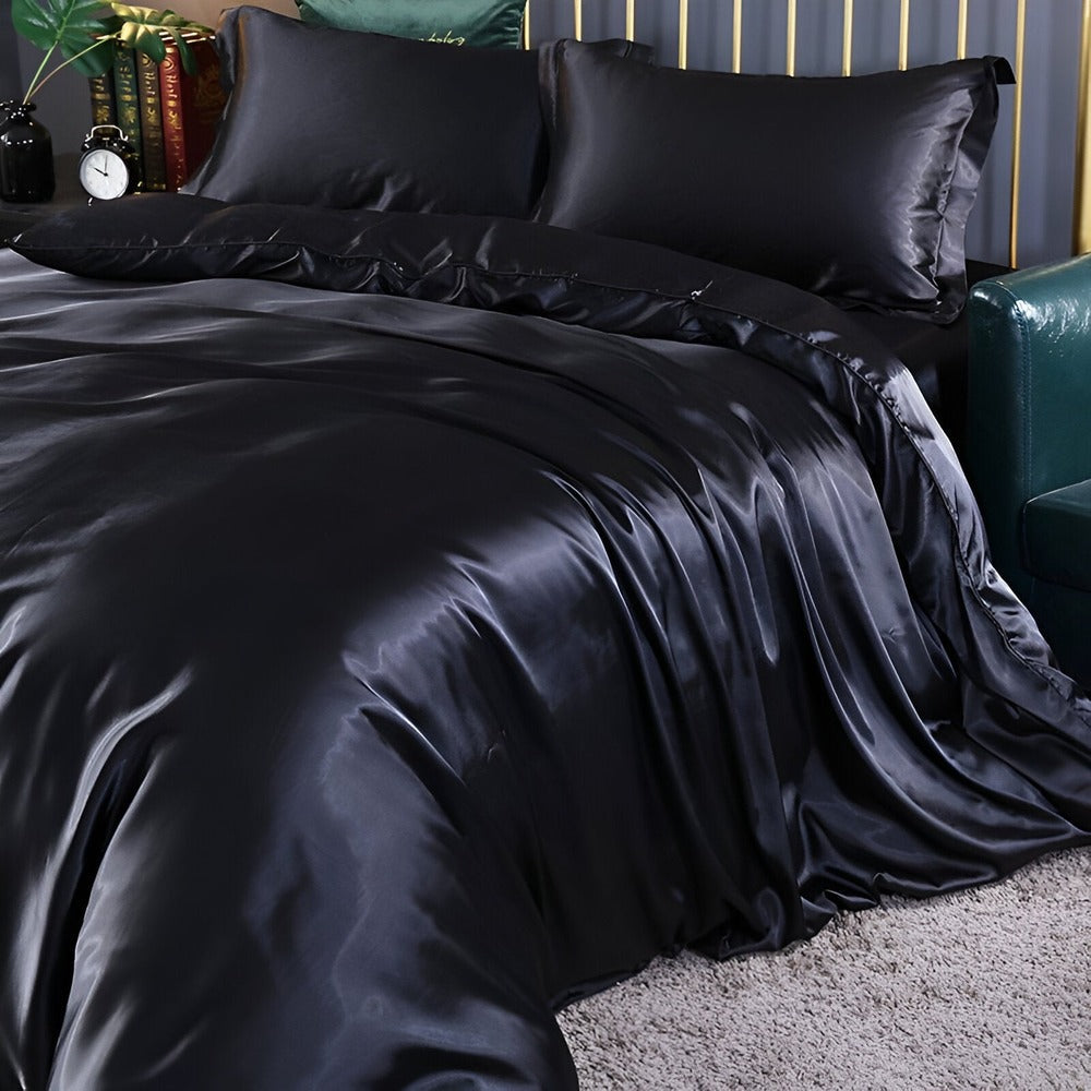 Premium Mulberry Silk Bedding Set – 100% Natural Mulberry Silk Duvet Cover with 2 Pillowcases – Hypoallergenic, Breathable, Temperature-Regulating, and Skin-Friendly