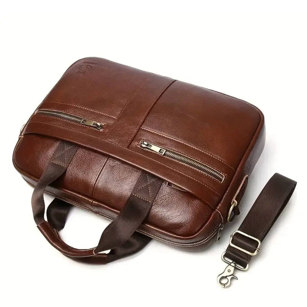 Premium Leather Laptop Bag for Men – 15.6" Briefcase with Padded Compartment & Organizational Features