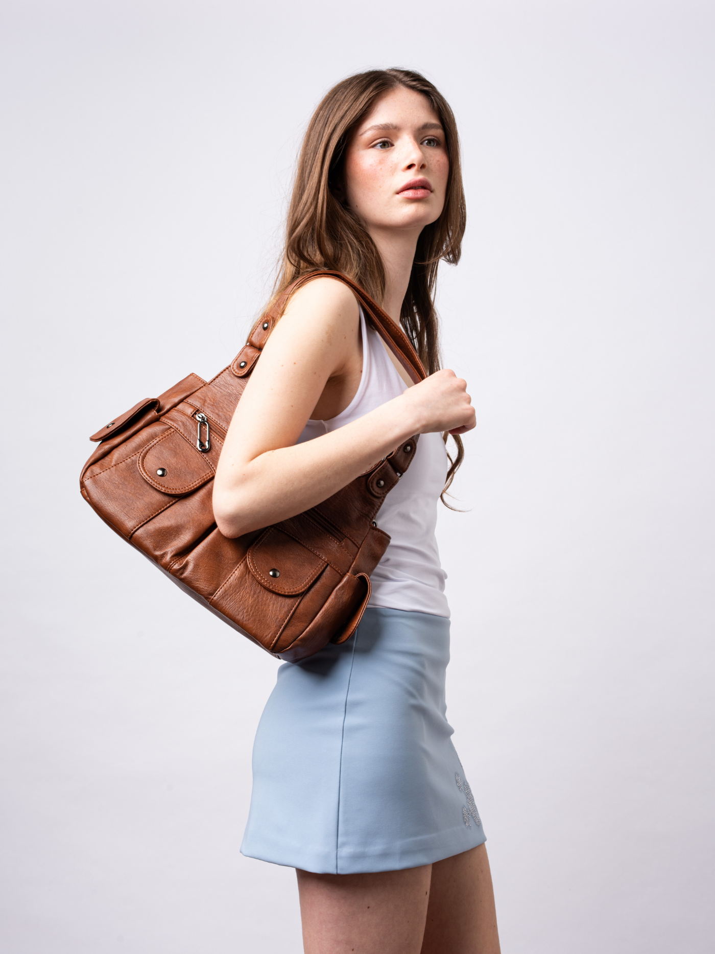 Vegan Leather Shoulder Bag with Multiple Pockets – Practical & Stylish