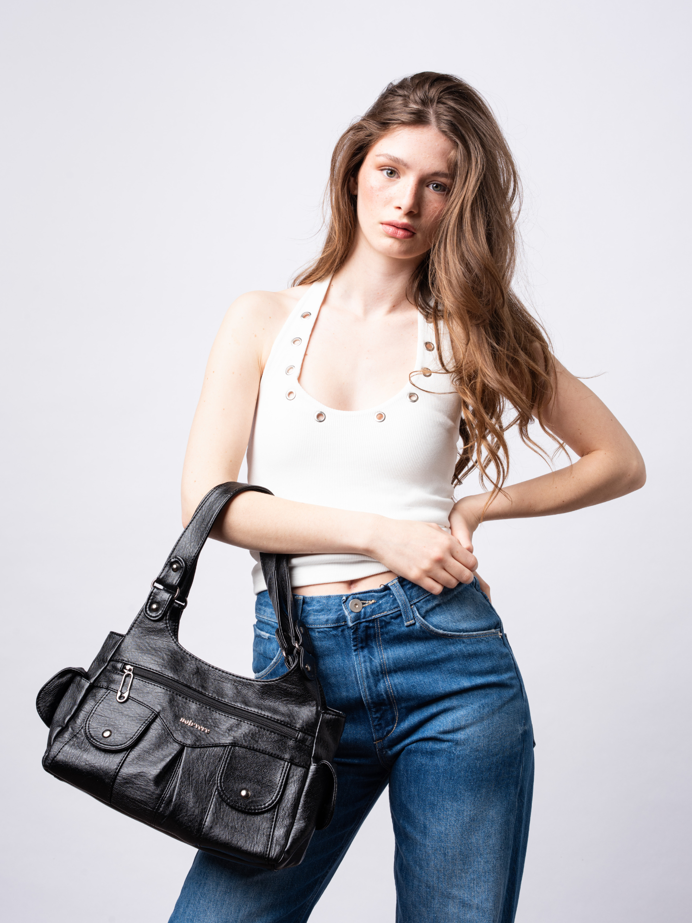 Vegan Leather Shoulder Bag with Multiple Pockets – Practical & Stylish