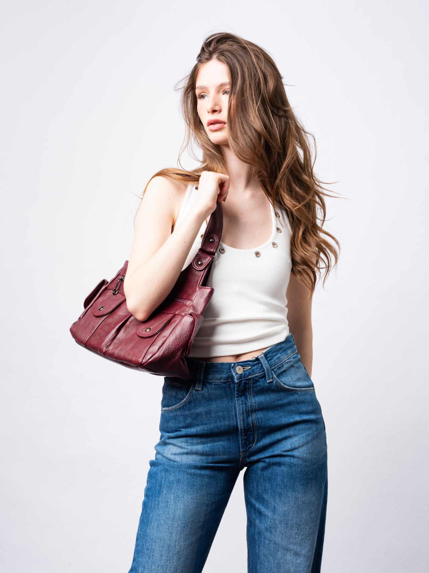Vegan Leather Shoulder Bag with Multiple Pockets – Practical & Stylish
