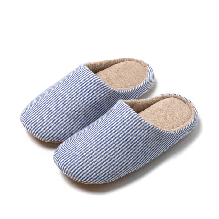 Unisex Striped Indoor Slippers – Cozy Winter House Shoes with Non-Slip Sole