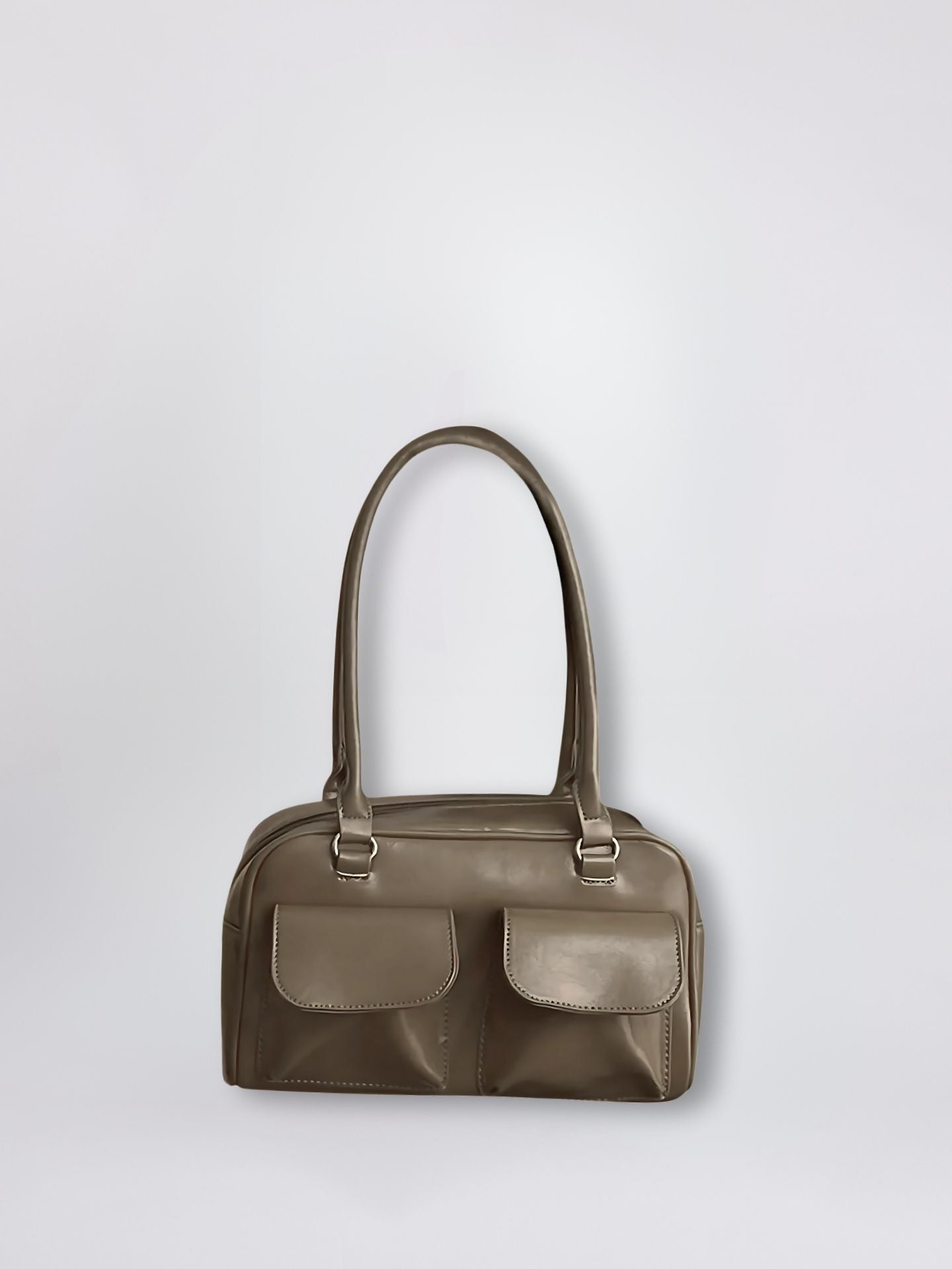 Vegan Leather Black Handbag with Dual Front Pockets – Stylish & Spacious