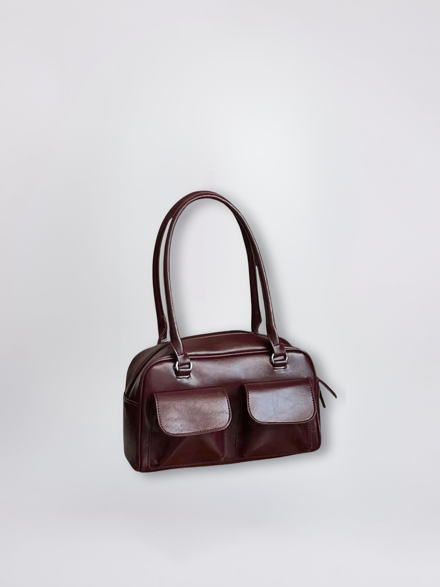 Vegan Leather Black Handbag with Dual Front Pockets – Stylish & Spacious