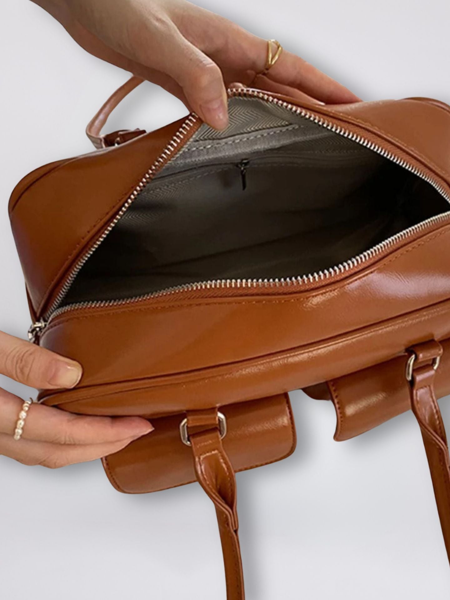 Vegan Leather Black Handbag with Dual Front Pockets – Stylish & Spacious