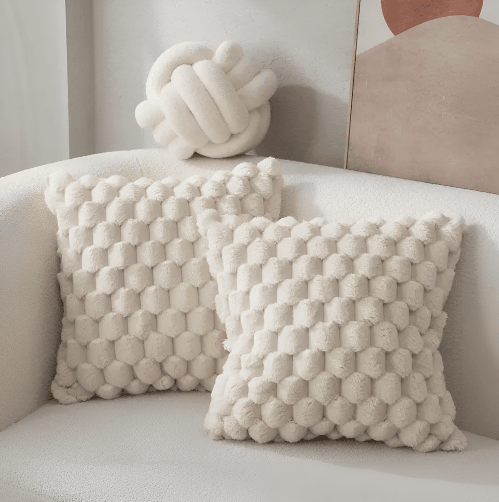 Luxury 3D Fluffy Decorative Pillow Cover 18 × 18 inches – Soft Polyester Cushion Case with Unique Pattern for Sofa, Bed & Living Room Decor