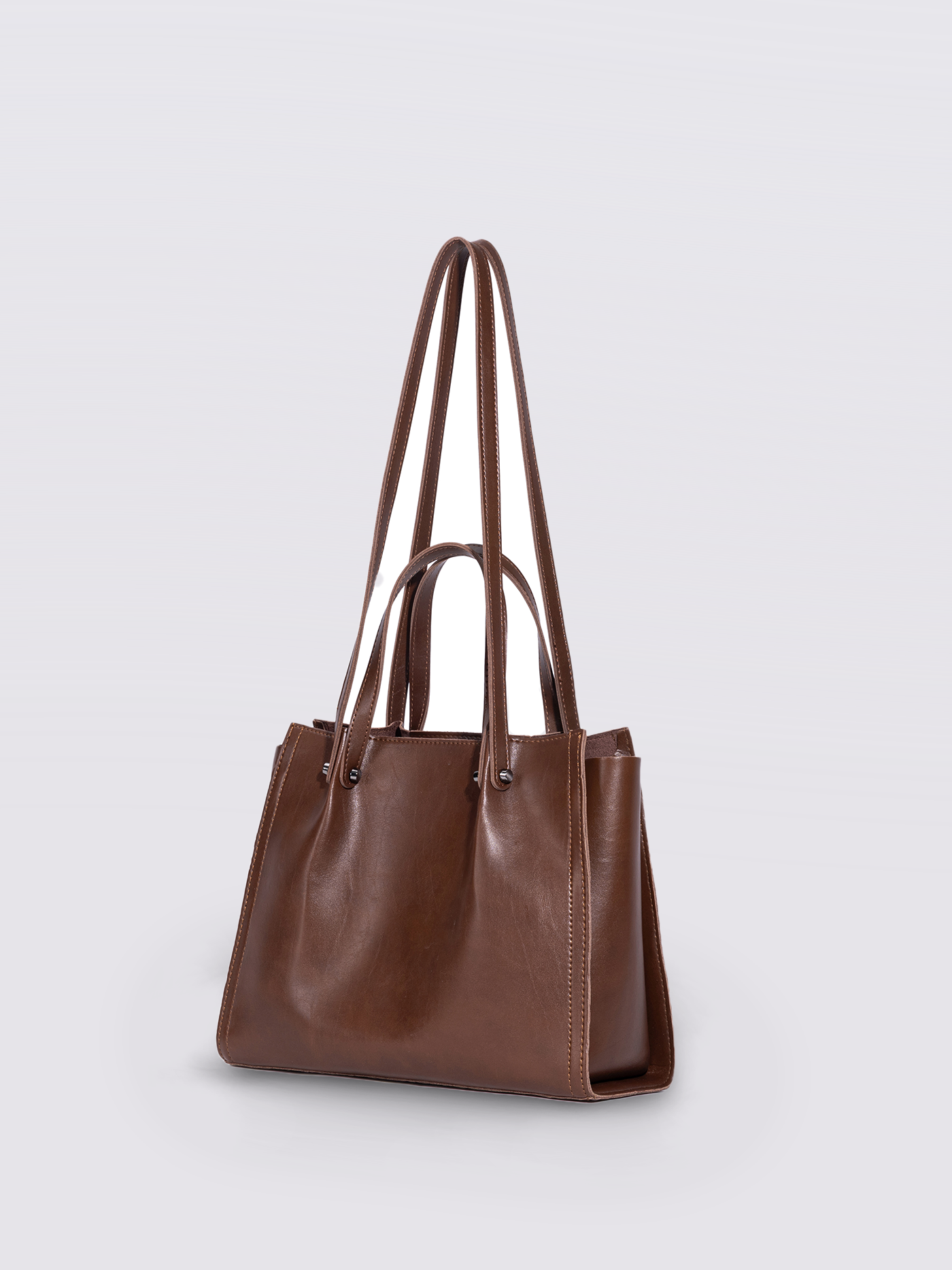Black Leather Shopper Bag – Minimalist Tote, Spacious Work & Daily Carry